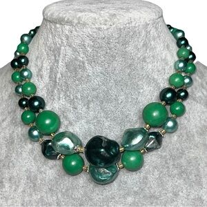 Elegant Green Necklace with Translucent Centerpiece and Varied‎ Bead Sizes